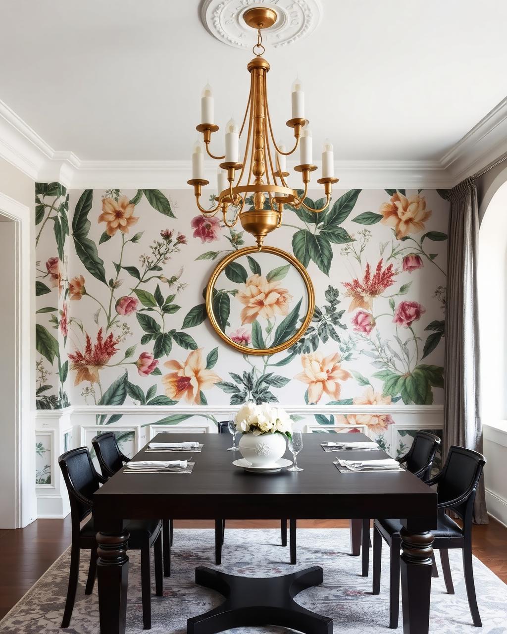 Dining room floral mural wallpaper installed in Roswell, GA